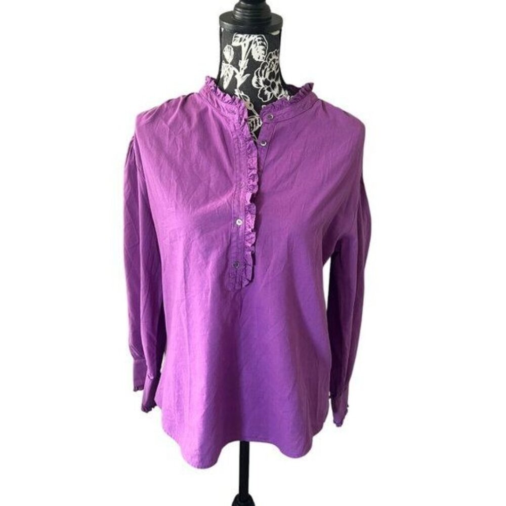 Xirena Womens Ruffle Top Blouse Shirt Long Sleeve Purple Designer Medium